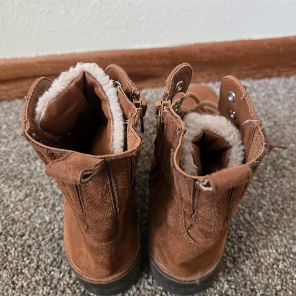 Women's Nine West Suede Faux Fur Sherpa Ankle Length Lace Up Boots 7 - Picture 5 of 8